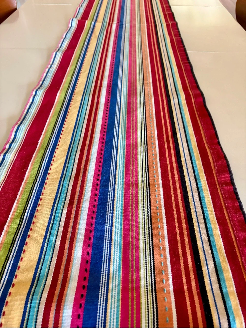 Vintage Multicolor Striped Table Runner 80”x16”